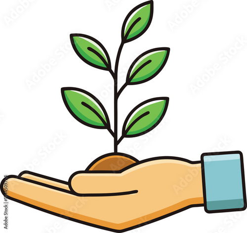 Hand gently cradling a young plant, symbolizing growth, care