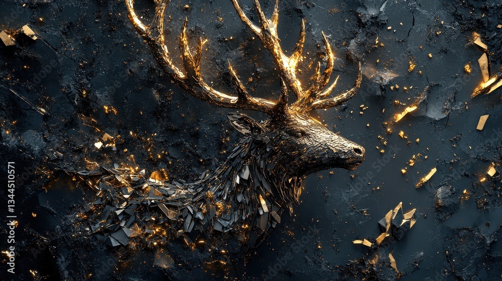 Fototapeta premium A golden stag with intricate details on a textured dark background