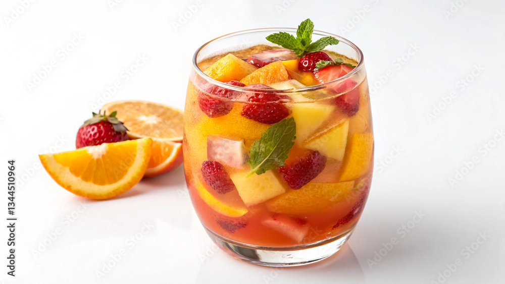 Refreshing Glass of Sangria with Mixed Fruits and Mint Garnish Refreshing Glass of Sangria with Mixed Fruits and Mint Garnish