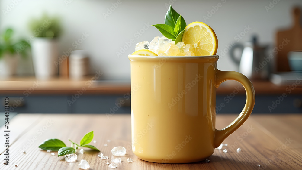 Chilled Lemon Basil Cocktail in a Stylish Ceramic Mug Chilled Lemon Basil Cocktail in a Stylish Ceramic Mug