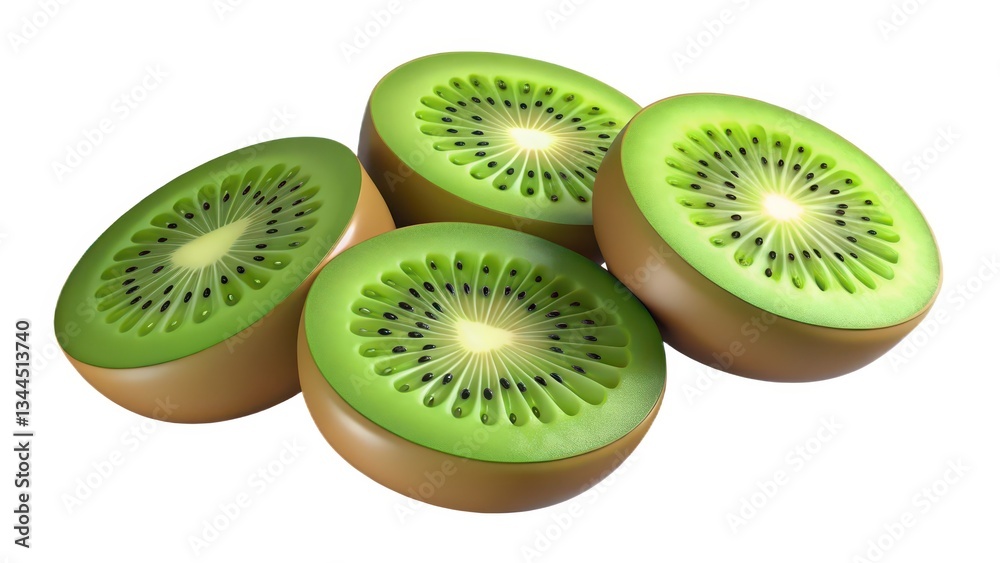 Fototapeta premium Kiwi Fruit Slices on White Background