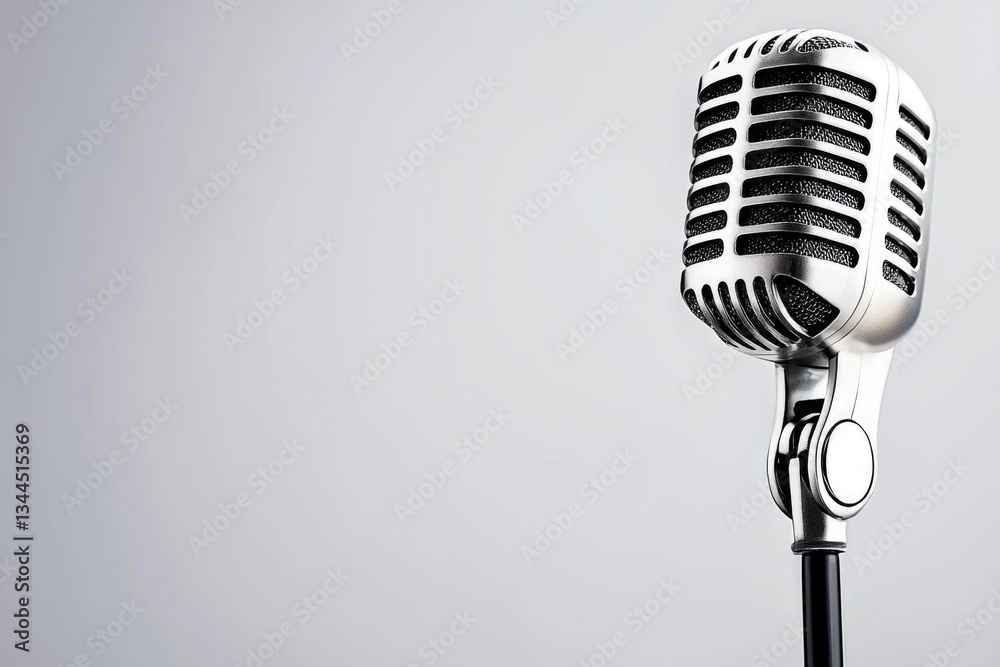 Fototapeta premium Classic Retro Microphone on Neutral Grey Backdrop