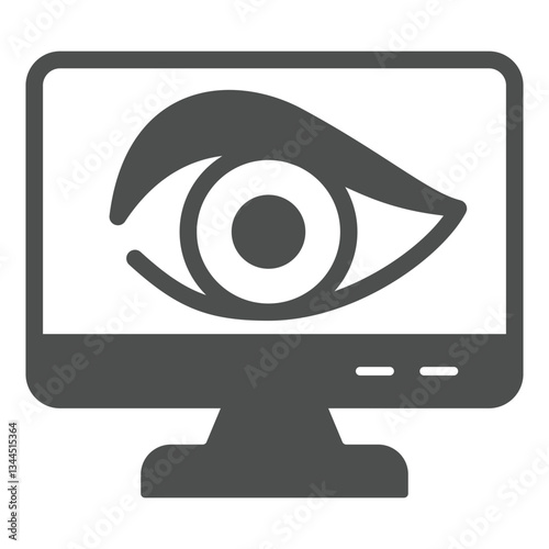 Monitor screen with human eye solid icon, hacker attacks concept. Vector graphics. Display and antivirus sign on white background, glyph style icon for mobile or web design.