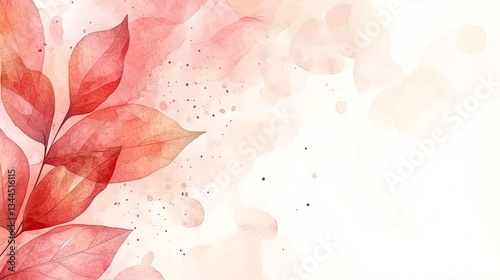 Watercolor autumn leaves, light pink, white background