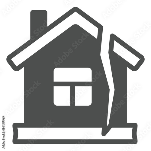 Destroyed home house solid icon, insurance event concept. Vector graphics. Cottage building foundation breakdown sign on white background, glyph style icon for mobile or web design.