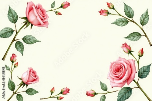 Wallpaper Mural Delicate watercolor rosebuds & leaves on cream, botanical, cream Torontodigital.ca