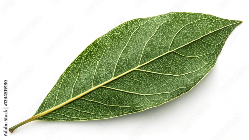 Obraz premium Single Fresh Green Leaf with Prominent Veins and Smooth Surface - Minimalistic Nature Photography