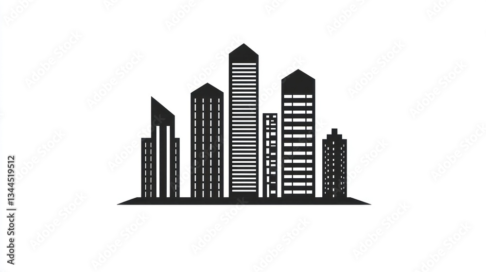 Obraz premium City skyline silhouette, urban landscape, simple graphic, business district, vector art, background image