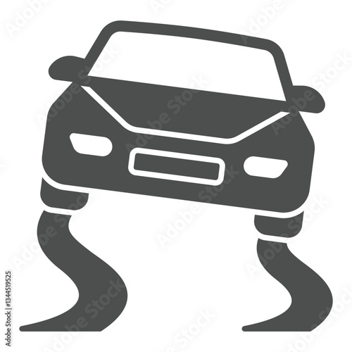 Car on danger slippery road solid icon, insurance event line and solid icon, Automobile, vehicle skidding high risk sign on white background, glyph style icon for mobile or web design.