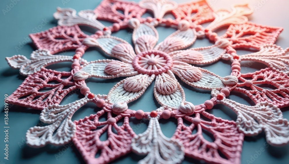 Obraz premium Intricate floral lace doily, delicate texture, shadow, design, craft