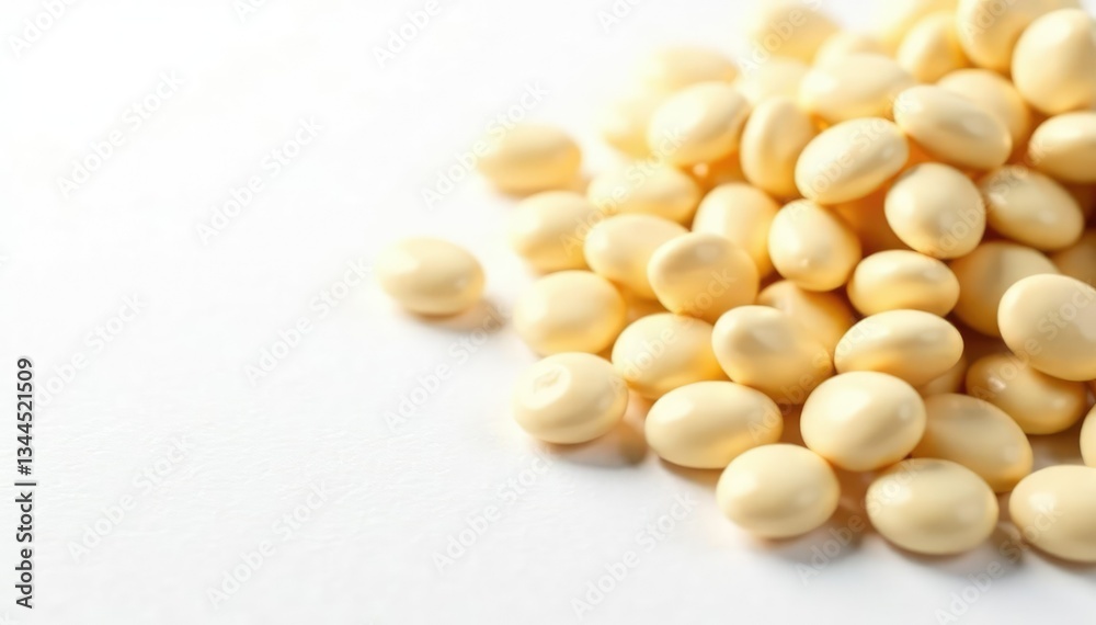 Creamy white beans scattered on pure white background, bright, pure, recipe Creamy white beans scattered on pure white background, bright, pure, recipe