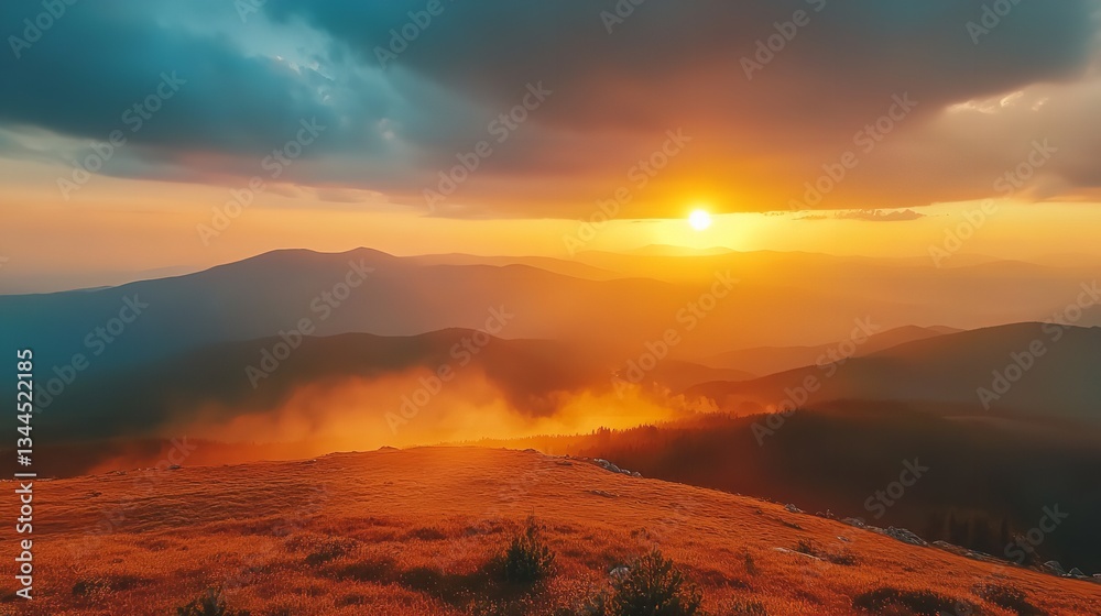 Fototapeta premium World Meteorological Day style. Vibrant sunset over