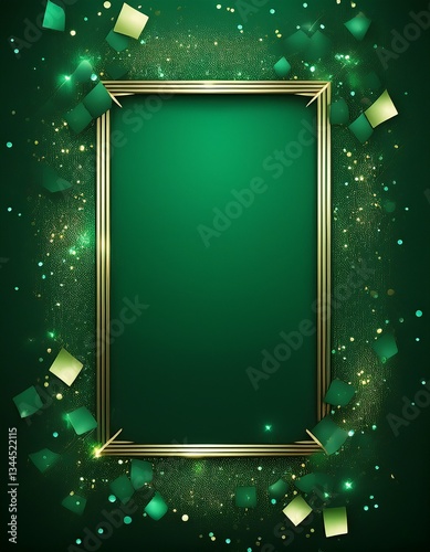 deep emerald green glitter confetti frame background