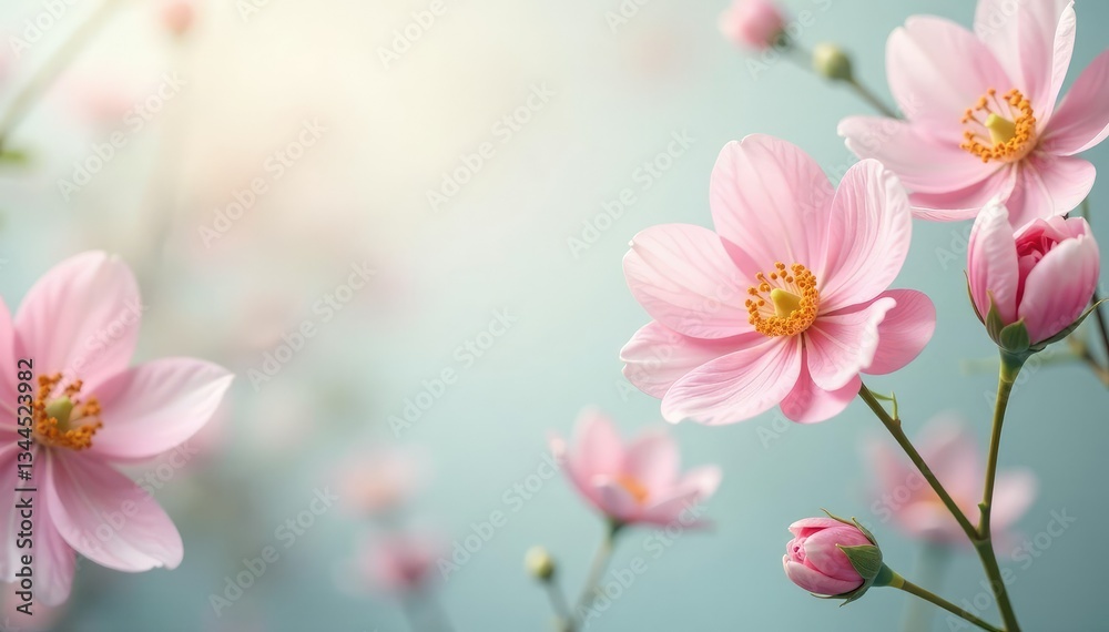 Delicate floral motif, subtle pastel hues, soft focus, brochure, vintage Delicate floral motif, subtle pastel hues, soft focus, brochure, vintage