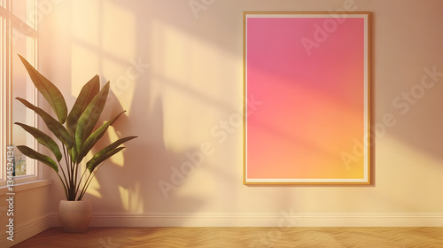 Professional Colorful Gradient Poster Mockup Glued to Wall for Presentation