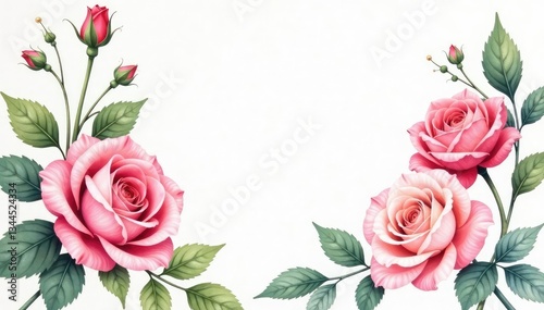 Delicate watercolor roses & leaves, pastel hues, seamless pattern, pattern, botanical