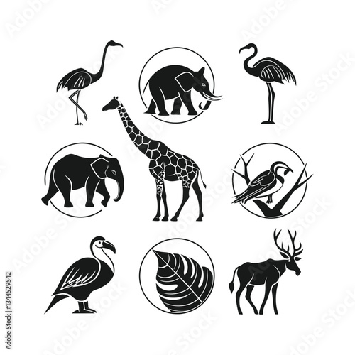 This image showcases a mix of wild animals, including bears, deer, and birds, silhouetted against a light background. It brings out the essence of diverse wildlife coexisting in harmony