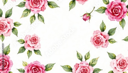 Delicate watercolor roses & leaves, repeating pattern, flower background, plant, floral seamless pattern