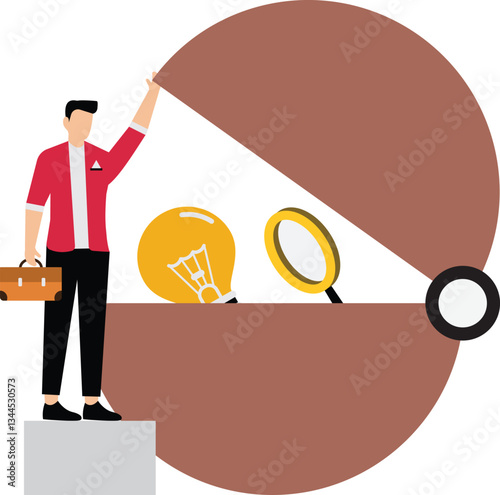 Businessman look behind cover look for business idea solution,