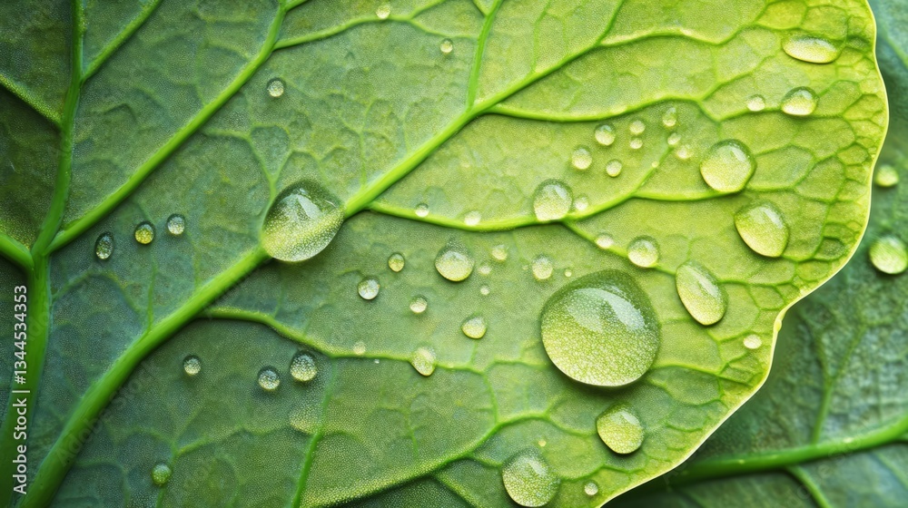 Fototapeta premium Close up of Green Leaf with Water Droplets