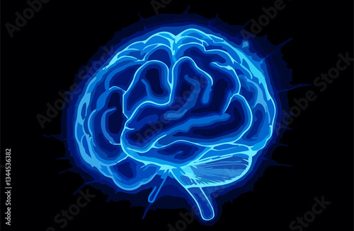 illustration of human brain with blue light