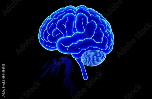 illustration of human brain with blue light