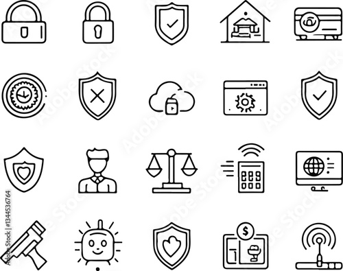 Security Line Icons Set - Editable Stroke, Cyber Safety Symbols Collection