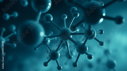 3D rendering of blue virus particles, microscopic medical illustration.