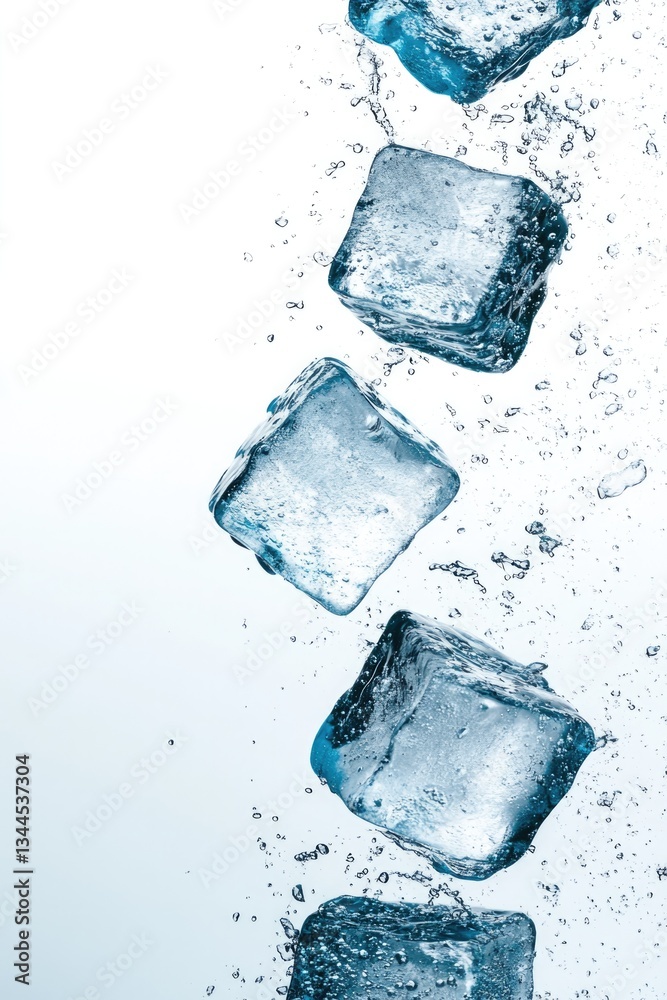 Obraz premium Falling ice cubes create refreshing splash, capturing dynamic mo