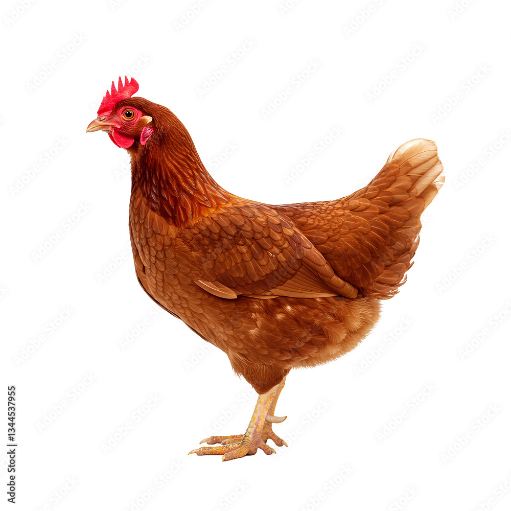 Fototapeta premium chicken png. chicken animal isolated. farm hen png. Colorful chicken with bright feathers png. poultry bird cutout, useful for restaurant menus, farm branding, and agriculture themes