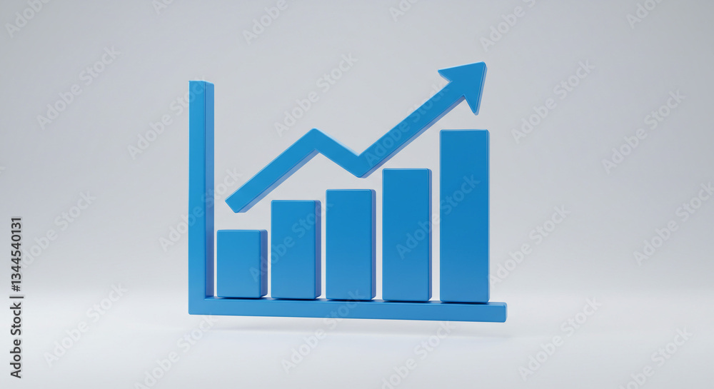 A dynamic upward trend showcasing robust growth and promising future prospects, depicted with a vibrant blue 3D bar graph and arrow. A dynamic upward trend showcasing robust growth and promising future prospects, depicted with a vibrant blue 3D bar graph and arrow.