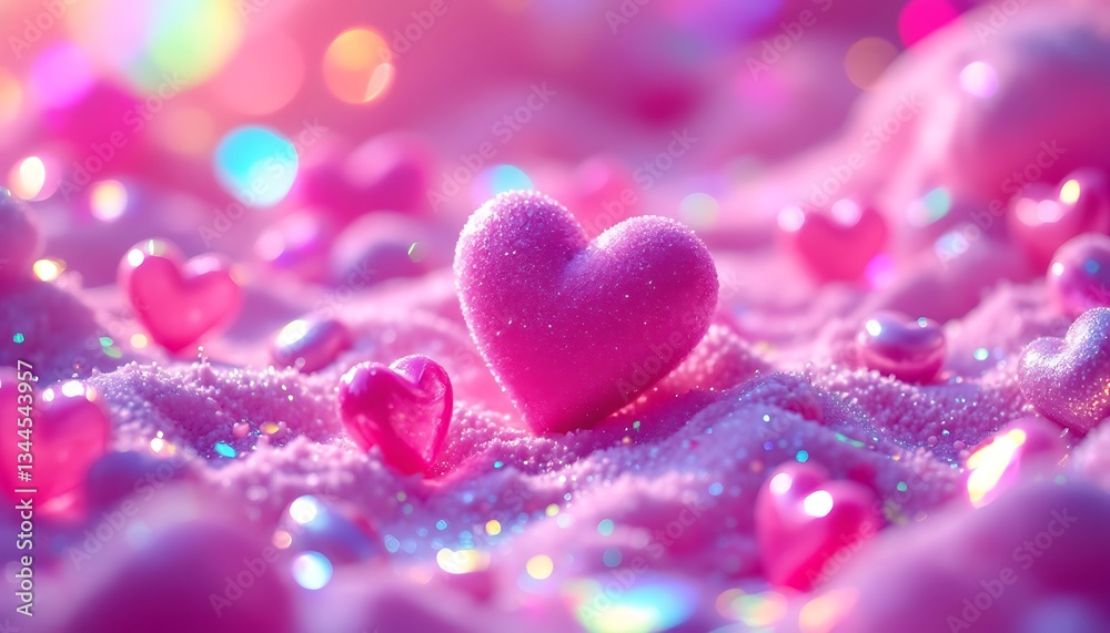 Fototapeta premium Pink Glitter Hearts Romantic Valentine Background