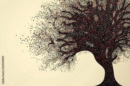 An Artistic Illustration of a Tree Composed of Colored Dots