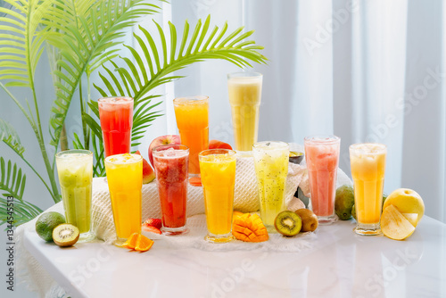 Fruity drinks on a fresh background