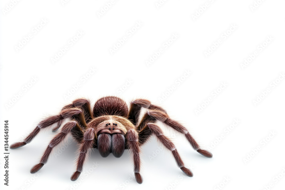 Realistic tarantula spider with a hairy brown body and long legs positioned on an isolated white background