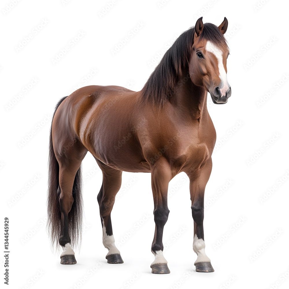 Fototapeta premium Chestnut horse studio portrait, white background, equine photography, animal print