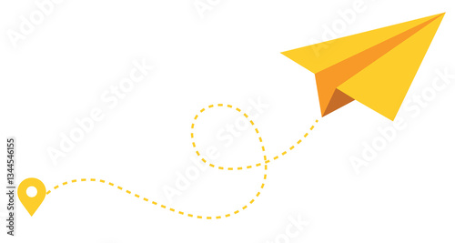 Paper plane fly or following a path. Vector illustration