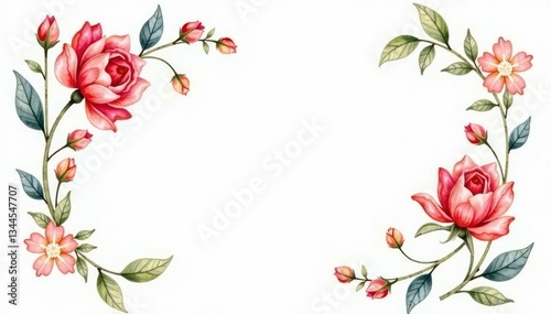 Delicate watercolor floral pattern on white background, blossom, floral design