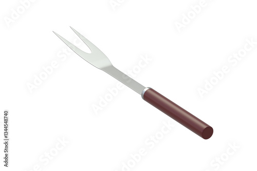 Single carving fork isolated on white background. Barbecue accessory. Cooking equipment. 3d render