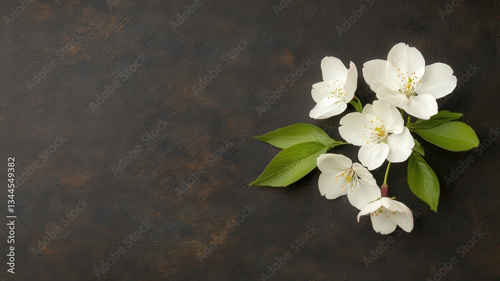 Obraz premium White Spring Blossoms on Dark Brown Background