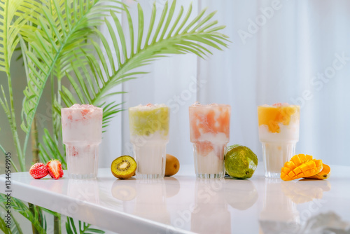 Fruit sundae on a simple background