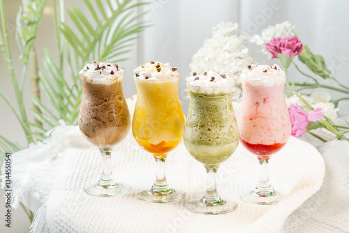 Fruit sundae on a simple background