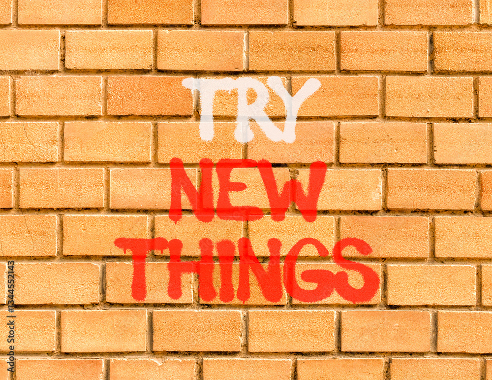 Try new things symbol. Concept words Try new things on beautiful brick wall . Beautiful brick wall background. Business motivational lifestyle try new things concept. Copy space. Try new things symbol. Concept words Try new things on beautiful brick wall . Beautiful brick wall background. Business motivational lifestyle try new things concept. Copy space.