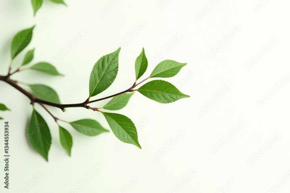 Isolated branches with leaves on a white background, serene, botanical, minimalist Isolated branches with leaves on a white background, serene, botanical, minimalist