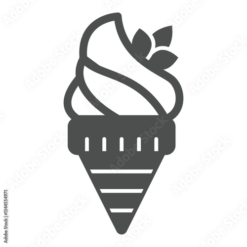 Ice cream cone with nuts solid icon, sweets dairy concept. Vector graphics. Sweet icecream in waffle cone sign on white background, glyph style icon for mobile or web design.