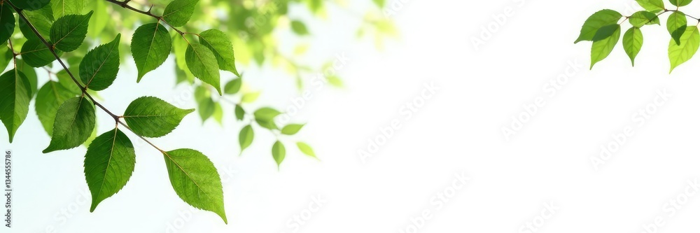 Isolated branches with green leaves against a white background, natural elements, foliage, trees Isolated branches with green leaves against a white background, natural elements, foliage, trees