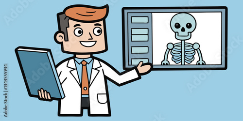 Doctor Examining X.Ray of Skeleton. Medical Illustration