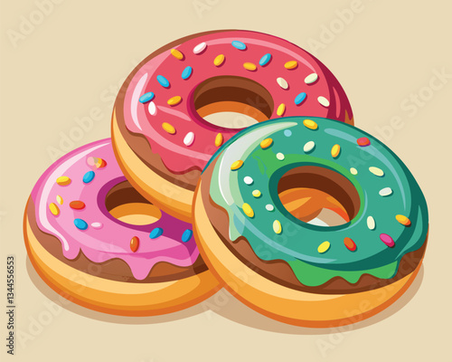 Colorful Glazed Donuts with Sprinkles. Sweet Treats Bakery