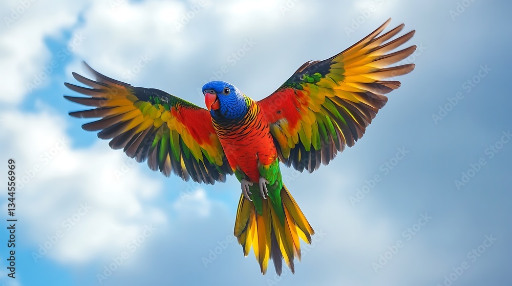 Fototapeta premium Vibrant rainbow lorikeet flutters wings with radiant colors image