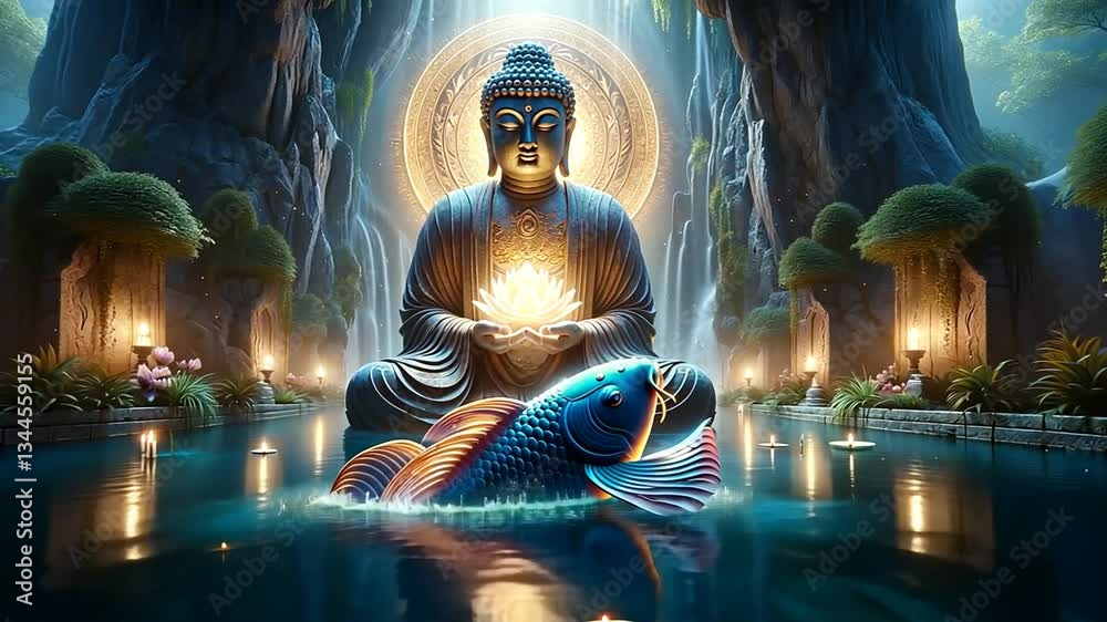 Spirituelle Buddha-Statue mit leuchtendem Herzchakra